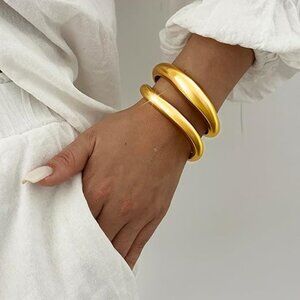 Gorgeous Chunky Gold Bangles for Women, 14k Gold Plated Twisted Hinged Stackable